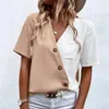 Camicette da donna Comode e fresche magliette a maniche corte con scollo a V a colori a contrasto per le donne Camicie eleganti da donna casual eleganti di alta qualità Blusas