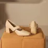 Scarpe eleganti TOPHQWS Retro elegante donna Mary Jane con tacco in morbida pelle di alta qualità con punta quadrata e stile britannico femminile di lusso