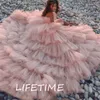 Girl Dresses High Low Flower For Beach Wedding Kids Strapless Party Pageant Tiered Princess Birthday Poshoot
