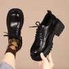 Dress Shoes Fashion Lace Up Platform Oxford For Women 2024 Spring Autumn Chunky Heels Pumps Woman Black PU Leather Office Work