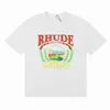 2023 Rhude Tshirt Tasarımcı Erkek Tişörtleri Gelgit Baskılı Tee Erkek Kadınlar Yuvarlak Boyun Kısa Kollu Tshirt Sıradan Gevşek Moda Yüksek Sokak Hip Hop G5F