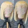 Peluca Bob corto 613 rubio miel Color brasileño peluca recta con corte Bob T malla con división Frontal Peluca de cabello humano 13x4 pelucas frontales de encaje para mujeres