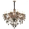 Pendant Lamps European-Style Living Room Candle Chandelier Bedroom Dining Crystal Lamp Retro Grand Villa Duplex Building Smoky Gray Chand