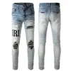 Designer jeans paarse jeans Modetrends Distressed Ripped Biker Motorbroek Heren dames pantalon met geborduurde sterren Stretch slim-fit broek