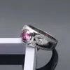 Gratis verzending fijne sieraden 8 mm twee karaat roze diamant 14 K / massief wit goud verlovingsring voor heren