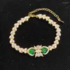 Link Bracelets Lihua Italian Light Luxury Retro Handmade Zircon Green Tip Bracelet Plated 18K Gold