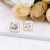 Hot Sale Stud Women Wear 10*10Mm Radiant Ice Crushed Cut Diamond White Gold Earrings Studs