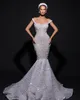 Gorgeous Sexy Mermaid Wedding Dresses Off Shoulder Bateau Sleeveless Lace Applique Pearls Bridal Gowns Warp Sweep Train Robes De Vestido Customized H24116