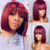 99J Bourgogne Red Short Bob Human Hair Wig With Fringe For Women Straight Remy Hair Bob Wigs With Bangs Ginger Orange Color