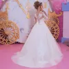 Girl Dresses Children's Wedding Dress Long Sleeve Trail Lace Birthday Performance Puffy Princess