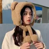 ベレット冬のかわいいクマの帽子スカーフ2-in-1温かい韓国のダブルボールぬいぐるみワンピースネック屋外サイクリン