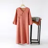 Women's Sleepwear Spring Chinese Style Slanted Front Sleep Dress Pure Cotton Jacquard 3/4 Sleeves Sleepshirts Thin Pan Button Nightgowns