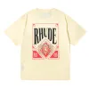 Rhude Mens T 셔츠 고품질 테스 디자이너 캐주얼 패션 짧은 슬리브 유럽 미국 남성 여성 둥근 목 Tshirts 미국 크기 S-XXL