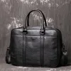 Briefcases Highend Two Main Pockets Black Genuine Leather A4 Office Executive Women Men Briefcase 14'' Laptop Portfolio Messenger Bag M1814