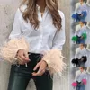 Kadın bluzları tüy uzun kollu gömlek sağlam pikaplı yaka üstleri kadınlar şık gündelik bayanlar düğme gömlekleri tunik blusas tatil iş