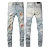 Designer Amirs Jeans pour hommes jeans violets High Street Hole Star Patch Pantalon à panneau de broderie étoile Amirs pour hommes et femmes, pantalon stretch slim-fit, taille américaine 8218796