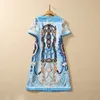 Women's Runway Dresses O Neck Short Sleeves Beaded Printed Hidden Zipper High Street Fashion A Line Mini Vestidos