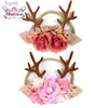 Party Hats Nishine Baby Girls Christmas Antlers Headband Bunny Ears Flower Hair Band Newborn Nylon Turban Hair Accessories Födelsedagspresenter YQ240120