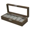 Jewelry Pouches Watch Box Executive 6 Slots Case Clear Window Topped Wooden Display Storage