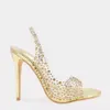 Party Prom Mariage Designer Chaussures Glitter Strass Femmes Pompes Cristal PVC Transparent Sandales À Talons Hauts Chaussures D'été 240118