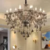 Pendant Lamps European-Style Living Room Candle Chandelier Bedroom Dining Crystal Lamp Retro Grand Villa Duplex Building Smoky Gray Chand