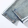Jeans pour hommes Style 23SSAM Jean en denim lavé coupe slim en détresse avec fleur de cajou de base pour hommes de haute qualité