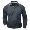 Herrpolos 2024 Autumn and Winter Fashion Polo T-shirt V-Neck Solid Long Sleeve Top