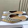 Pantofole piatte in cristallo da donna Scarpe a punta con borchie da festa Donna Ciabatte estive Pantofole in raso Donna