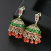 Dangle Earrings Jhumka Jhumki Ethnic Beads Tassel Bell Drop Women Gold Color Retro Gypsy Bridal Bollywood Jewelry Wedding Gifts