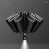 Umbrellas Light Reverse Business Ten Belt Umbrella LED Fold Closing Three Luminous Automatic Opening Bone And