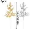 Decorative Flowers 5Pcs Glitter Artificial Pine Branches Xmas Tree Hanging Ornament Flower Gold Sequin Leaves Christmas Party Home Decor