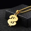 Hiphop isad ut dollar tecken pengar pendell halsband för kvinnor män 14 k gula guldkedjor hiphop amerikanska smycken