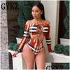 Women'S Swimwear Womens Swimwear 2022 Thong Swimsuit Print Bandage Women Tankini Long Sleeve Bikini Set High Waist Bathing Suit Drop Dhi1E