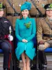 Kate Middleton Princesa Trench Coat Alta Qualidade Outono Novo Feminino Luxo Azul Elegante Botão de Escritório Festa Moda Blusão