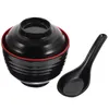 Set di stoviglie Ciotole per ramen Zuppa di miso Stile giapponese Ristorante di riso Multifunzione Fornitura di cucina domestica Melamina con coperchio