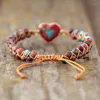 Pulseras de encanto Piedra natural Corazón Cuerda Trenzada Macrame Jaspers Amistad Wrap Pulsera Femme Joyería de las mujeres