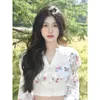 Kvinnors blusar Kvinnor Crop Tops 2024 Blusas Mujer de Moda långärmad sjöman krage blommiga söta skjortor tunika mode koreansk sommar