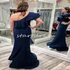 Elegant One Shoulder Navy Blue Mother Of The Bride Dress 2024 Floor Length Mermaid Long Wedding Guest Dress Sweep Train Backless Groom Mom Evening Party Gowns Vestios