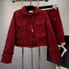 Fashion Designer Down Weaving 40% Wool Set Women's with 90% White Duck Down Warm Winter Red Suits Two Piece Dress 25896