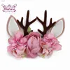 Party Hats Nishine Baby Girls Christmas Antlers Headband Bunny Ears Flower Hair Band Newborn Nylon Turban Hair Accessories Födelsedagspresenter YQ240120