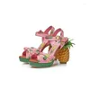 Sandales rose impression ananas femmes plate-forme noir jaune gros talons hauts plage chaussures d'été grande taille 43 Sandalias Femmes