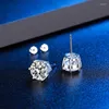 Stud Earrings Moissanite Women's Valentine's Day Sterling Silver S925 One Carat Encrusted With D Grade