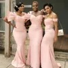 Nuke rose robes de demoiselle d'honneur une épaule sirène plissée longue robe de demoiselle d'honneur pour les femmes africaines arabes noires vêtements d'invité de mariage dans le mariage NR003