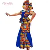 Ethnische Kleidung Kopfwort Top Rock 3 -teilige Set Dashiki Frauen Kleid afrikanische Wachsdruck Patchwork