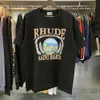 Designer modekläder tees hip hop tshirts rhude solnedgång strand bekväm mönster tryck ren bomull casual lös t-shirt män kvinnor sommar streetwear dsby