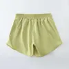 Lu Align Lemon Yoga 4 gefütterte Damen-Fitness-Shorts mit mittlerer Leibhöhe, Mesh-Einsatz, Sport-Fitness-Shorts mit Reißverschlusstasche, Biker-Shorts LL Lu Jogger