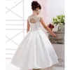 Girl Dresses Cute White Lace Appliqued Flower Dress Children First Communion Long Birthday Formal Party Wedding Gown
