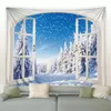 Winter Forest Landscape Tapestry White Snowflake Christmas Tree Pine Wall Hanging Blanket Living Bedroom Dorm Decoration Curtain 240118