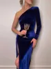 アーバンセクシードレス女性エレガントな長袖パーティーイブニングベルベットボディコンスプリットペンシミディドレス春秋の衣服2404
