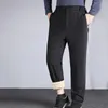 Costumes pour hommes élastiques hommes pantalon décontracté pantalon de costume droit avec doublure en peluche taille Style d'affaires solide pour le bureau